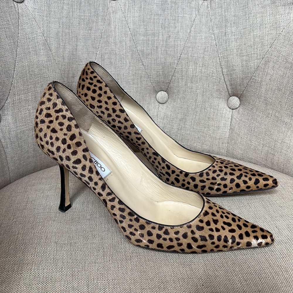Jimmy Choo Elevens in Leopard size 40.5 Animal print Cheetah pony hair heels - Picture 2 of 16